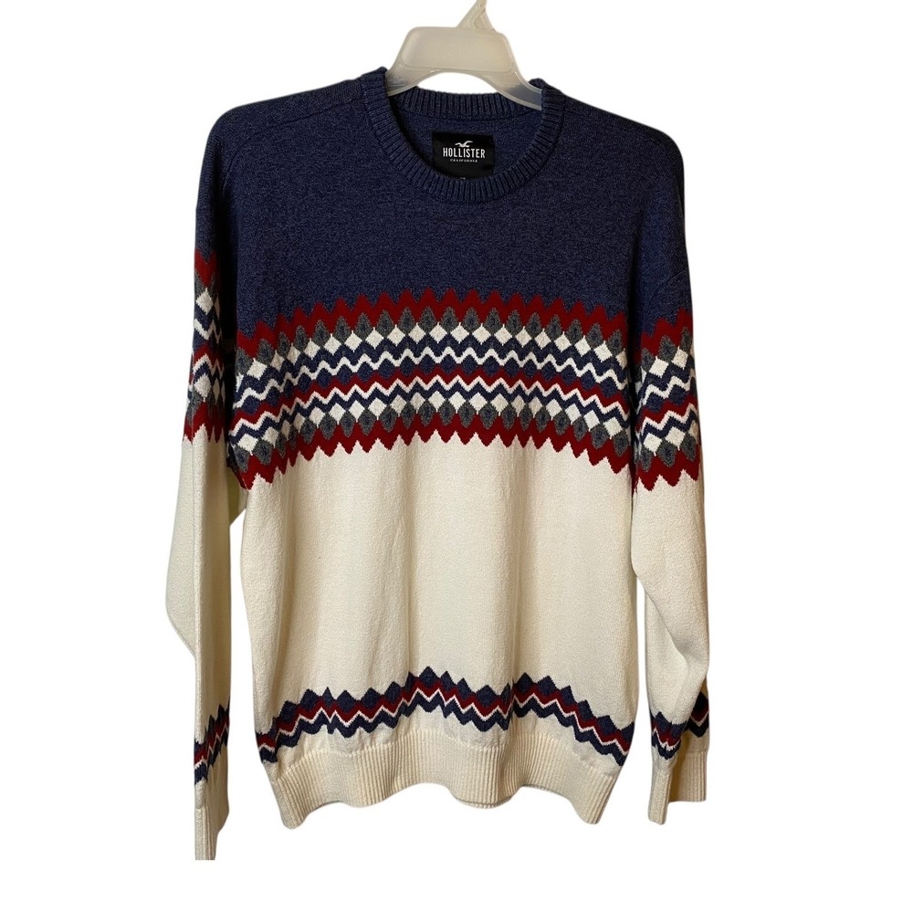Hollister Men's XL Fair Isle Geometric Pullover Sweater Multi Color Cotton Blend